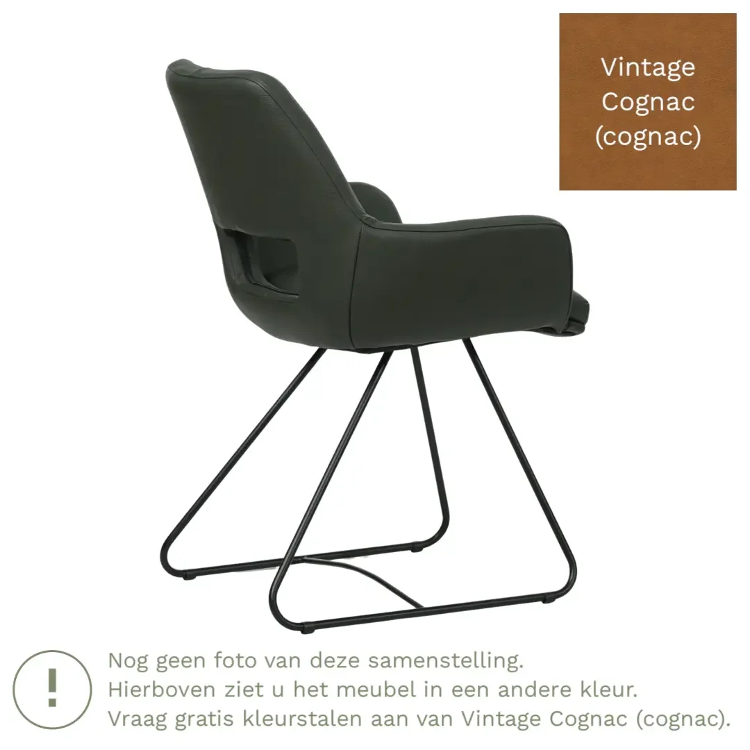 afbeelding van Leren eetkamerstoel Zippy - Vintage Cognac (cognac) - U-poot staal rond zwart