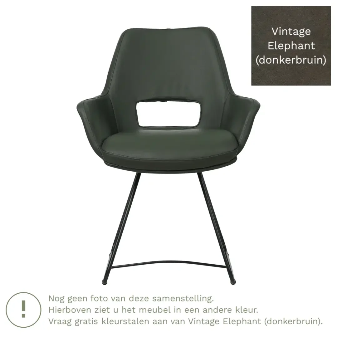 afbeelding van Leren eetkamerstoel Zippy - Vintage Elephant (donkerbruin) - U-poot staal rond zwart