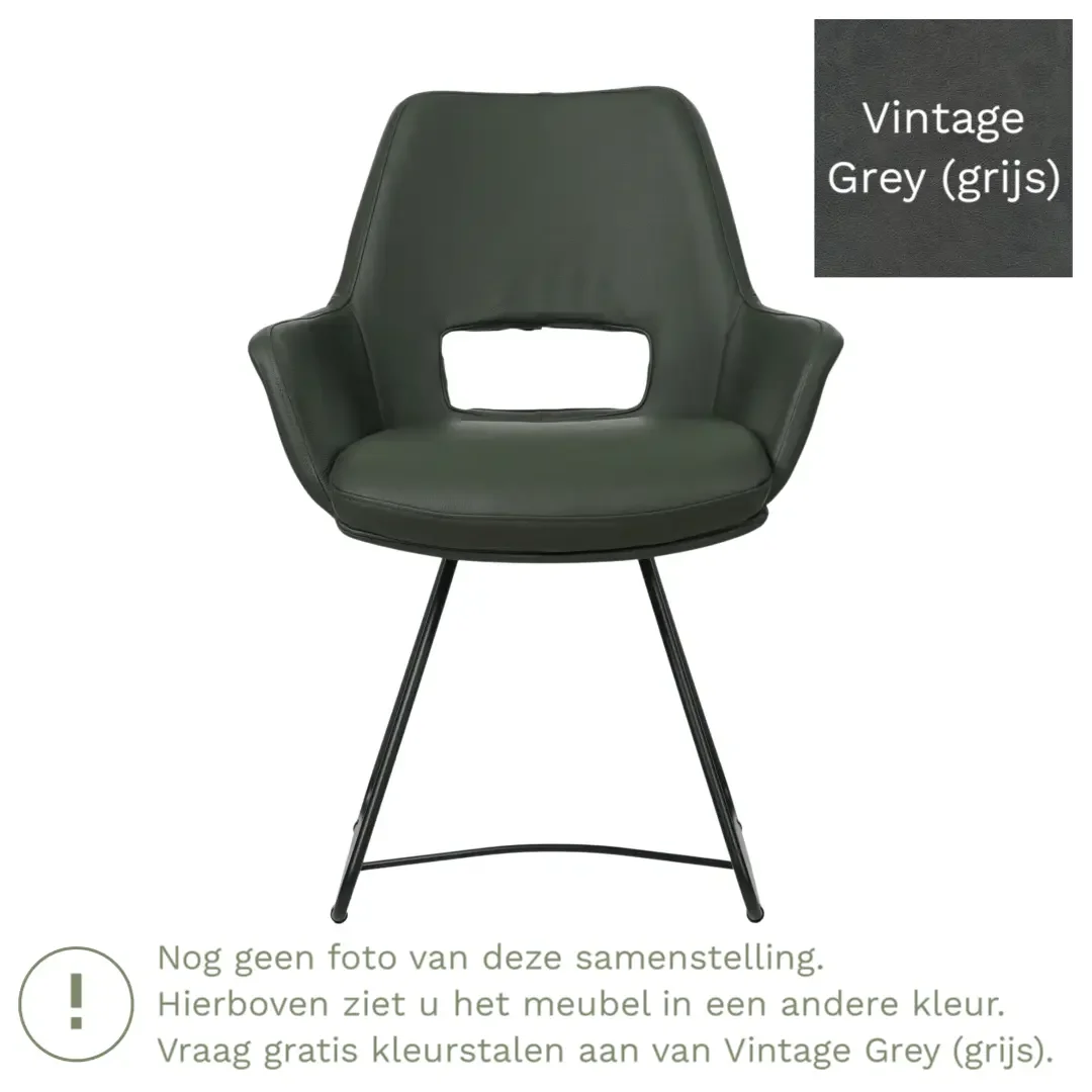 afbeelding van Leren eetkamerstoel Zippy - Vintage Grey (grijs) - U-poot staal rond zwart