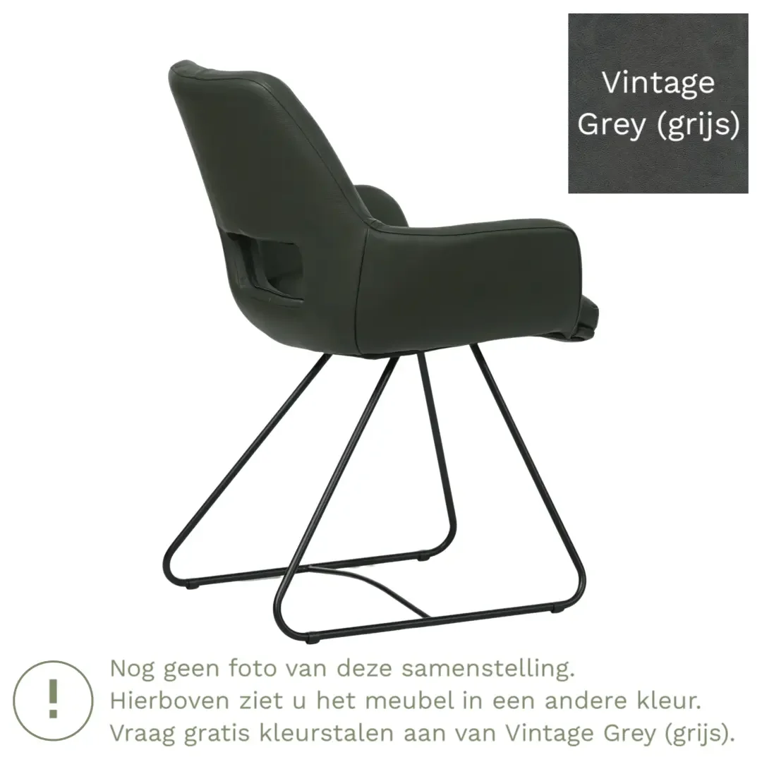 afbeelding van Leren eetkamerstoel Zippy - Vintage Grey (grijs) - U-poot staal rond zwart