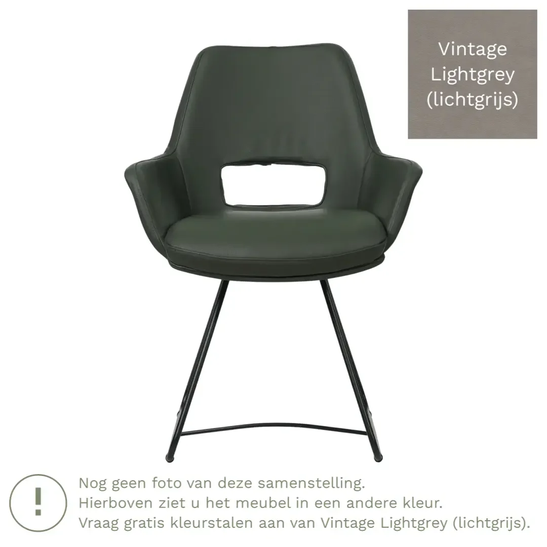 afbeelding van Leren eetkamerstoel Zippy - Vintage Lightgrey (lichtgrijs) - U-poot staal rond zwart