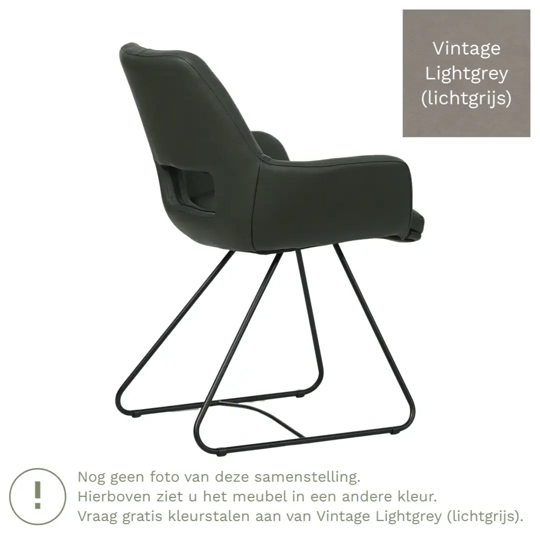 afbeelding van Leren eetkamerstoel Zippy - Vintage Lightgrey (lichtgrijs) - U-poot staal rond zwart