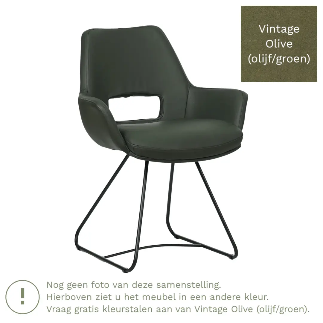 afbeelding van Leren eetkamerstoel Zippy - Vintage Olive (olijf/groen) - U-poot staal rond zwart