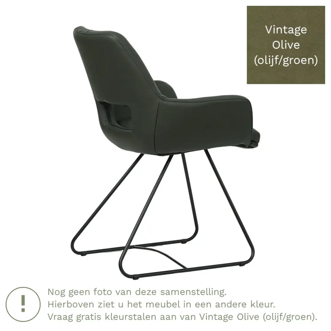 afbeelding van Leren eetkamerstoel Zippy - Vintage Olive (olijf/groen) - U-poot staal rond zwart