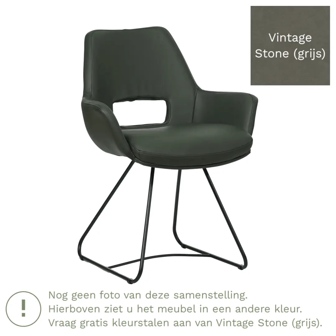 afbeelding van Leren eetkamerstoel Zippy - Vintage Stone (grijs) - U-poot staal rond zwart