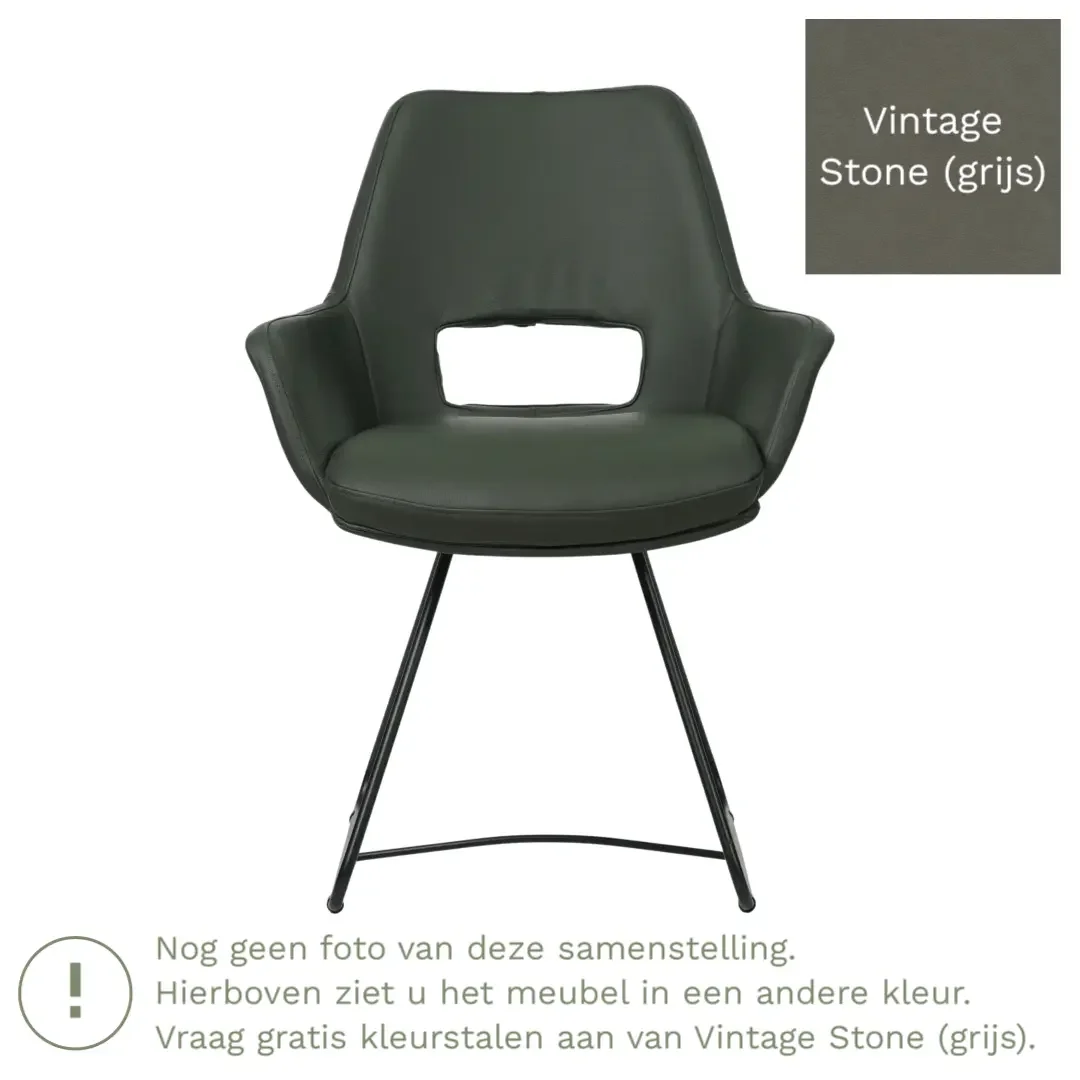 afbeelding van Leren eetkamerstoel Zippy - Vintage Stone (grijs) - U-poot staal rond zwart