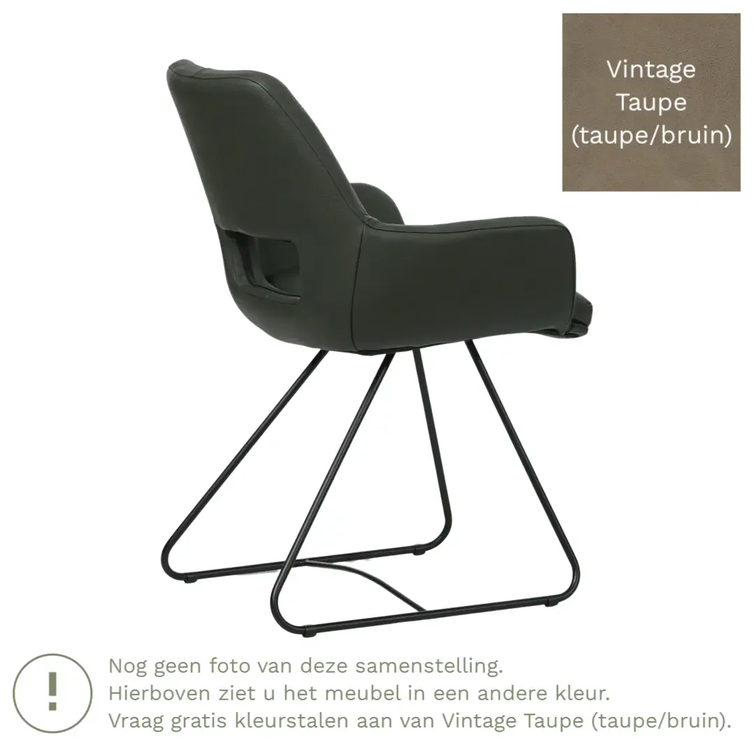 afbeelding van Leren eetkamerstoel Zippy - Vintage Taupe (taupe/bruin) - U-poot staal rond zwart