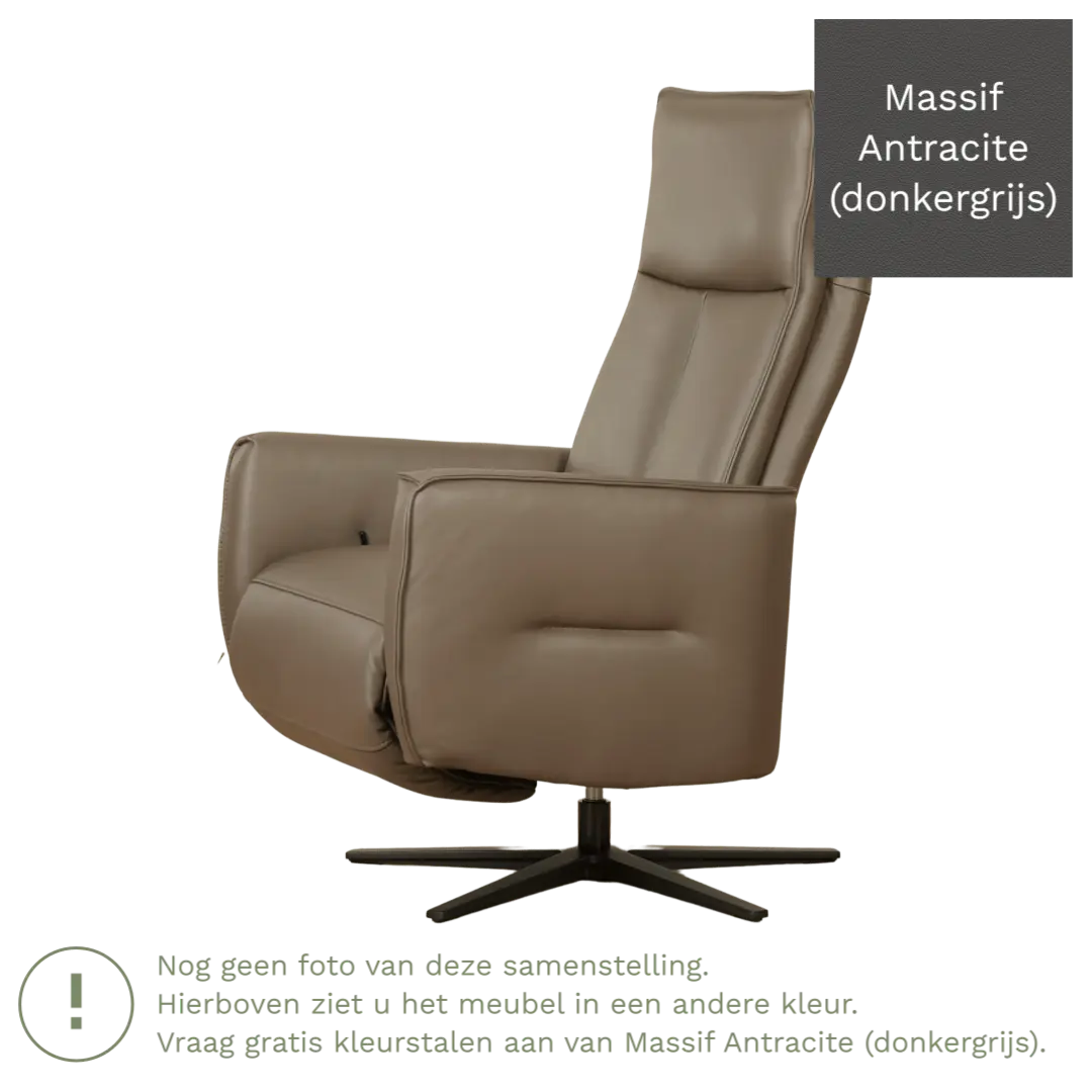 afbeelding van Leren elektrisch relaxfauteuil Honor - Massif Antracite (donkergrijs) - Medium - Stervoet zwart