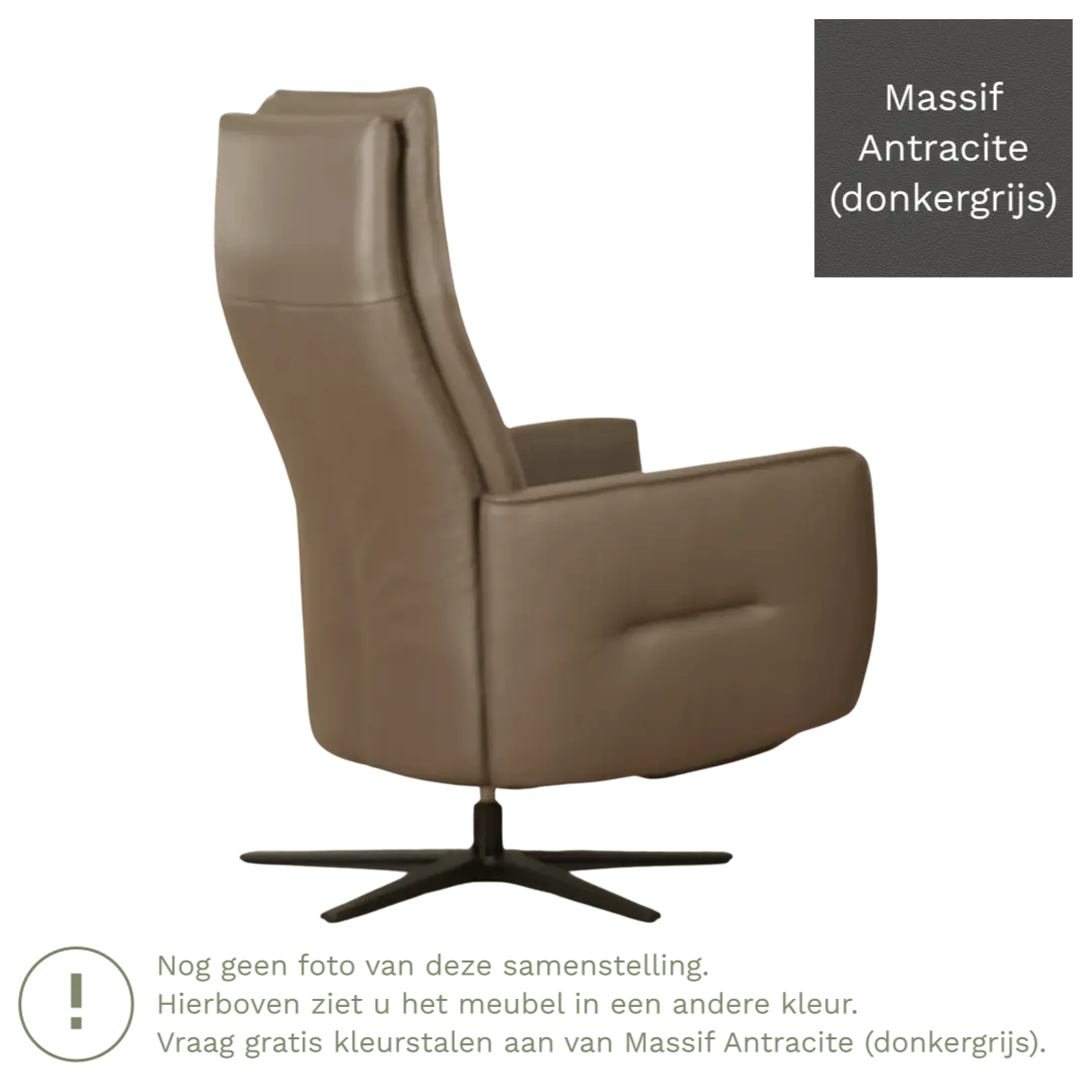 afbeelding van Leren elektrisch relaxfauteuil Honor - Massif Antracite (donkergrijs) - Medium - Stervoet zwart