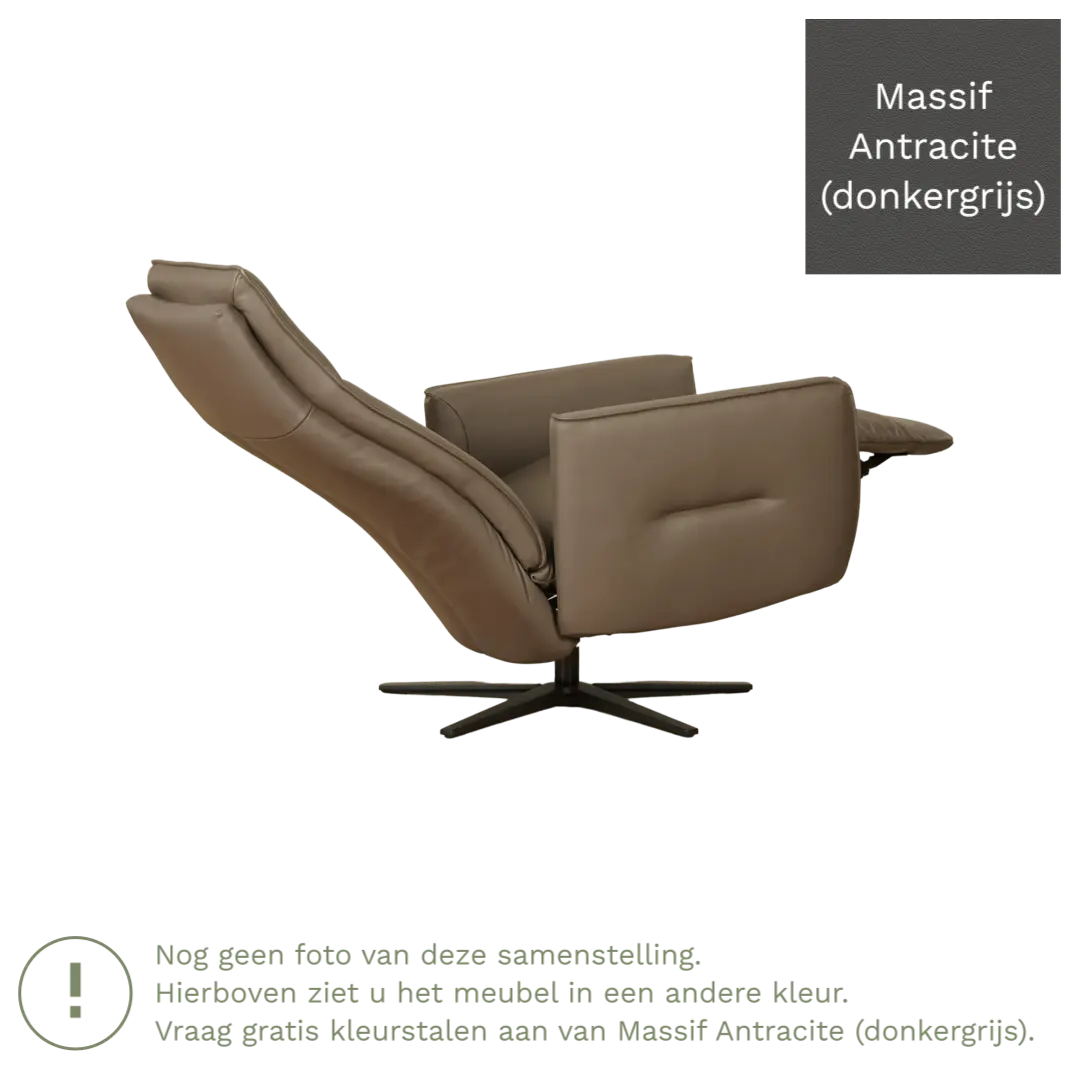 afbeelding van Leren elektrisch relaxfauteuil Honor - Massif Antracite (donkergrijs) - Medium - Stervoet zwart