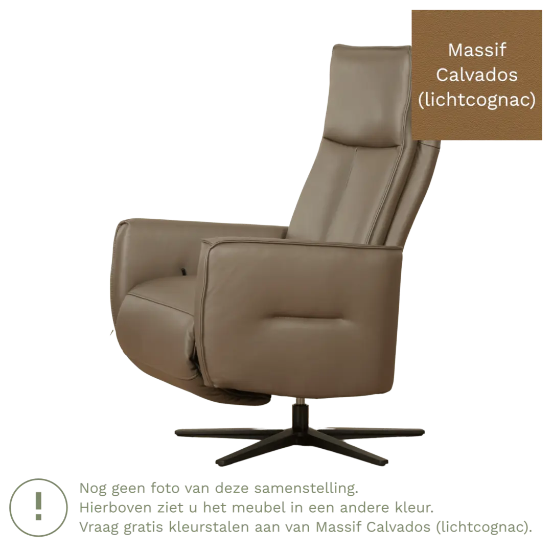 afbeelding van Leren elektrisch relaxfauteuil Honor - Massif Calvados (lichtcognac) - Large - Stervoet zwart