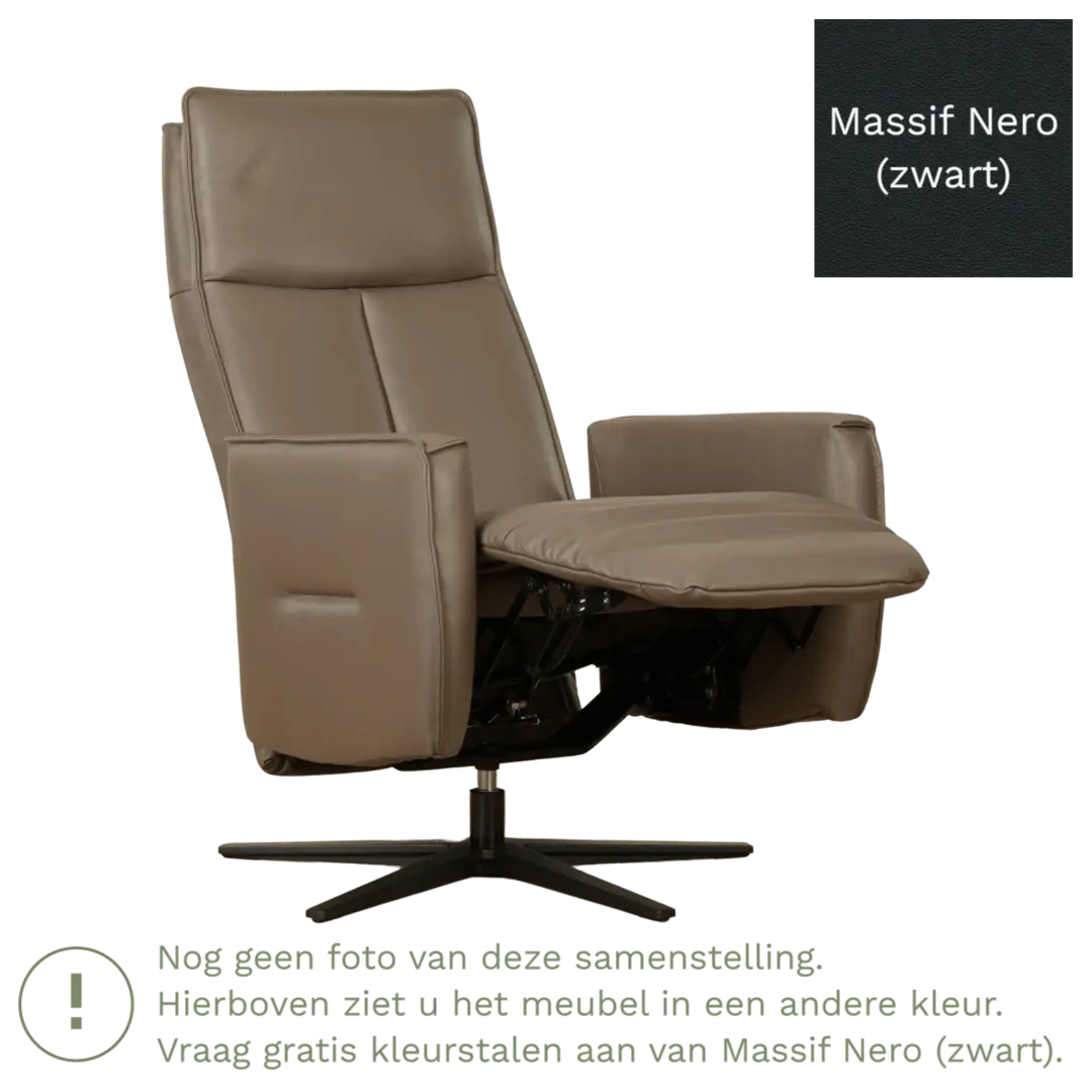 afbeelding van Leren elektrisch relaxfauteuil Honor - Massif Nero (zwart) - Medium - Stervoet zwart