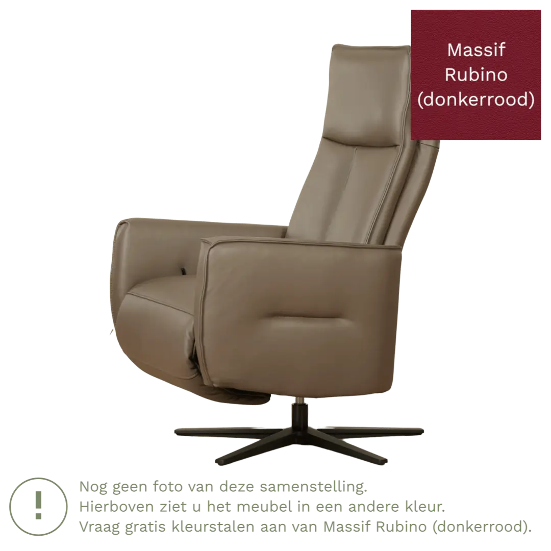 afbeelding van Leren elektrisch relaxfauteuil Honor - Massif Rubino (donkerrood) - Medium - Stervoet zwart