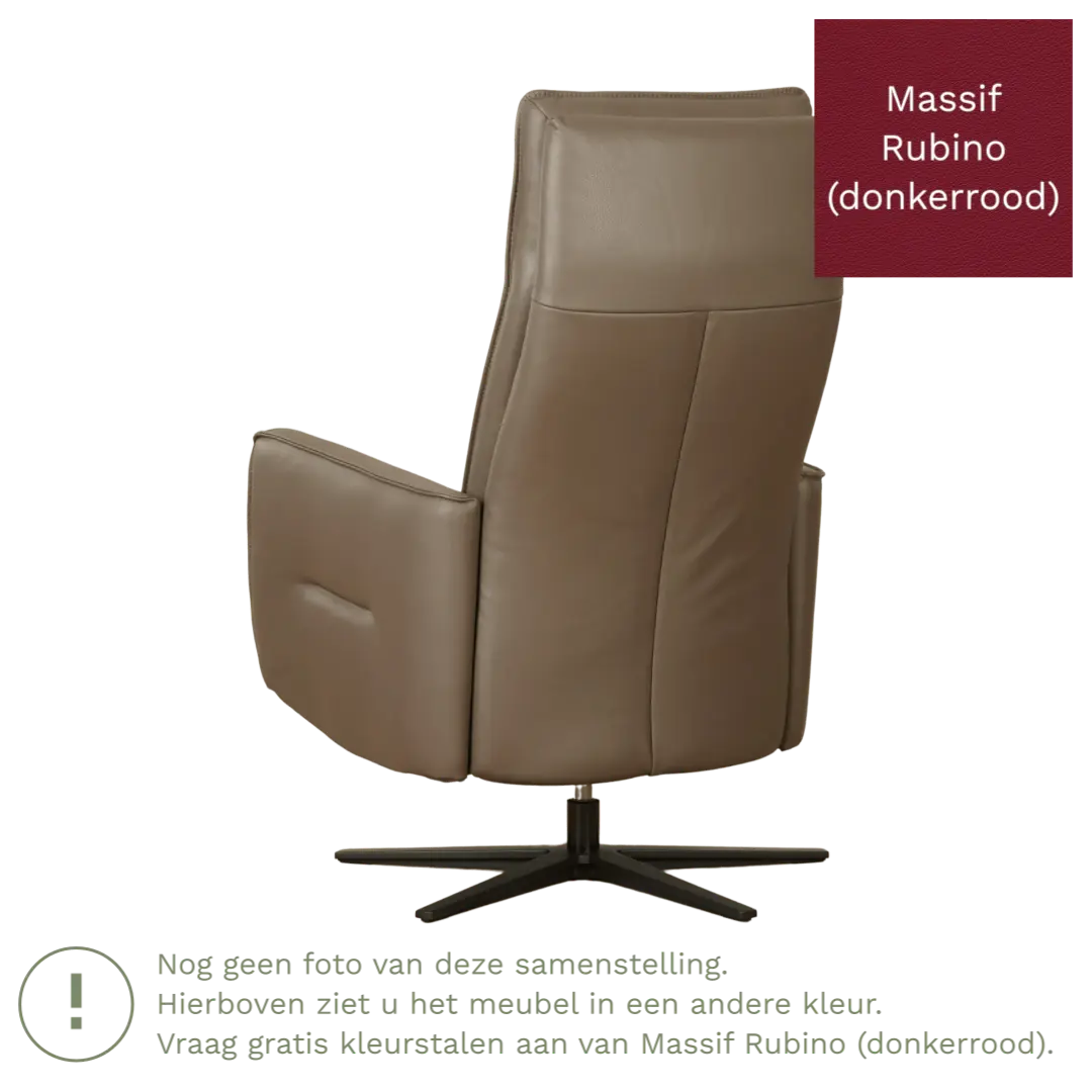 afbeelding van Leren elektrisch relaxfauteuil Honor - Massif Rubino (donkerrood) - Medium - Stervoet zwart