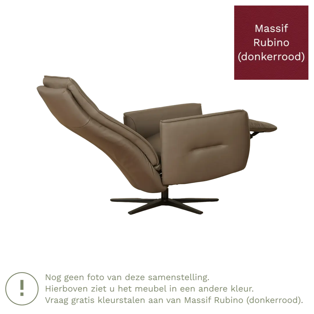 afbeelding van Leren elektrisch relaxfauteuil Honor - Massif Rubino (donkerrood) - Medium - Stervoet zwart
