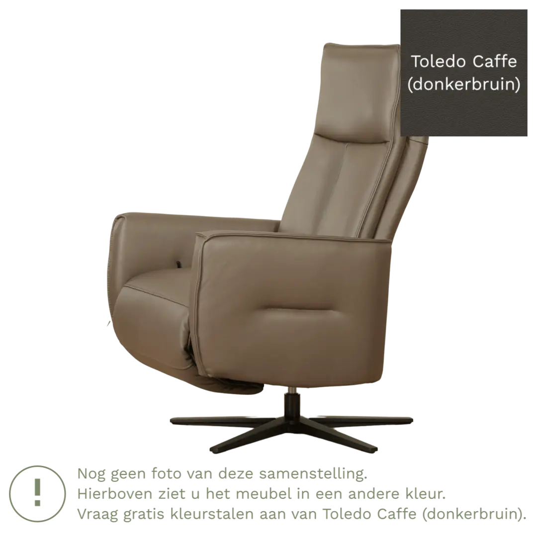 afbeelding van Leren elektrisch relaxfauteuil Honor - Toledo Caffe (donkerbruin) - Medium - Stervoet zwart