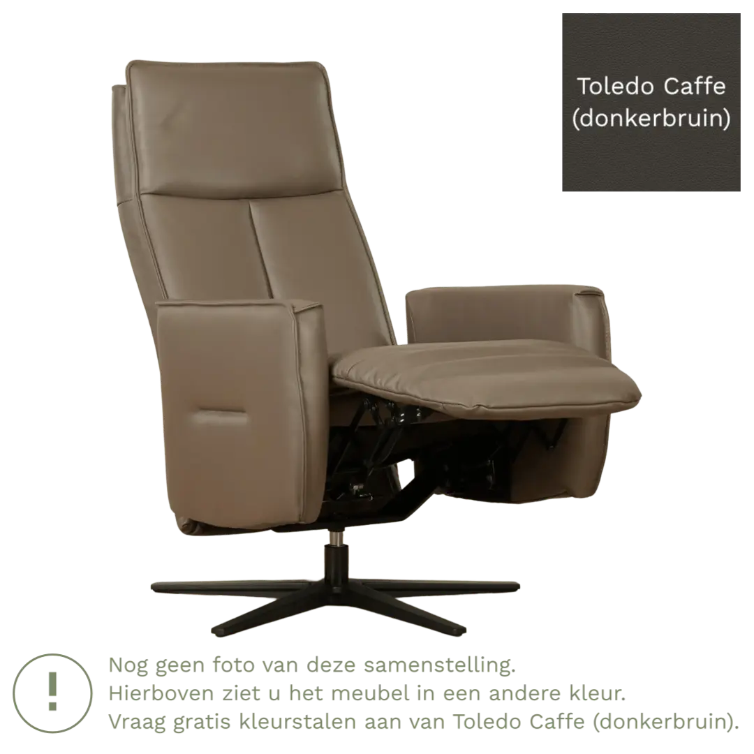afbeelding van Leren elektrisch relaxfauteuil Honor - Toledo Caffe (donkerbruin) - Medium - Stervoet zwart