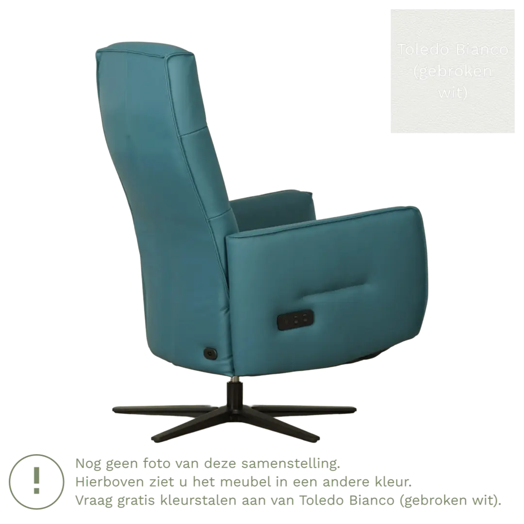 afbeelding van Leren elektrisch relaxfauteuil Pride - Toledo Bianco (gebroken wit) - Medium - Schotelvoet zwart