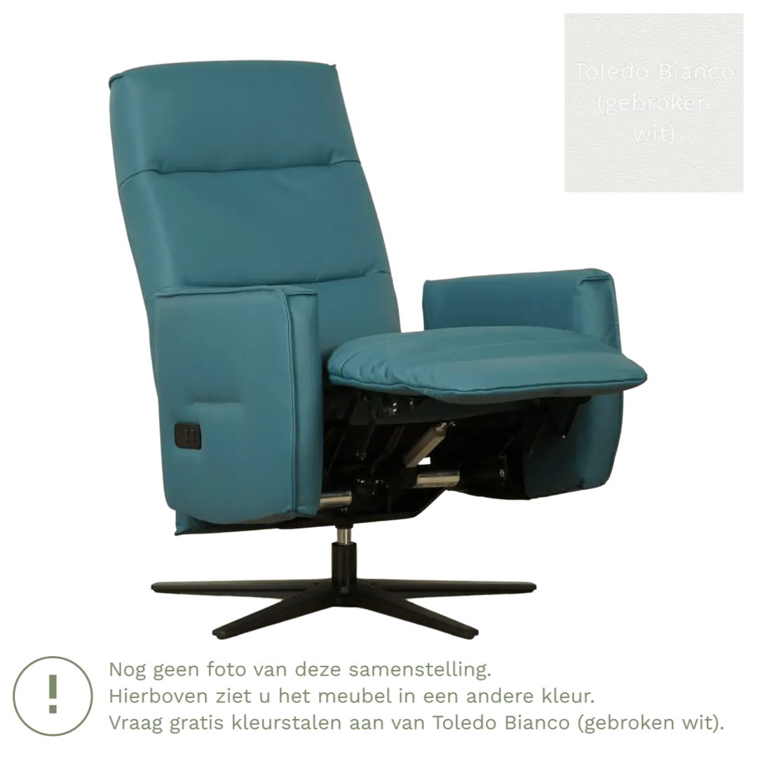 afbeelding van Leren elektrisch relaxfauteuil Pride - Toledo Bianco (gebroken wit) - Medium - Schotelvoet zwart