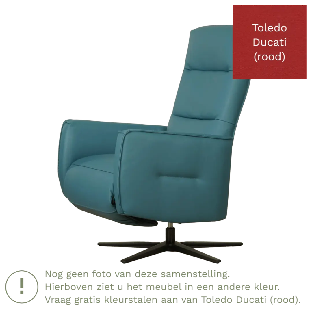 afbeelding van Leren elektrisch relaxfauteuil Pride - Toledo Ducati (rood) - Medium - Stervoet zwart