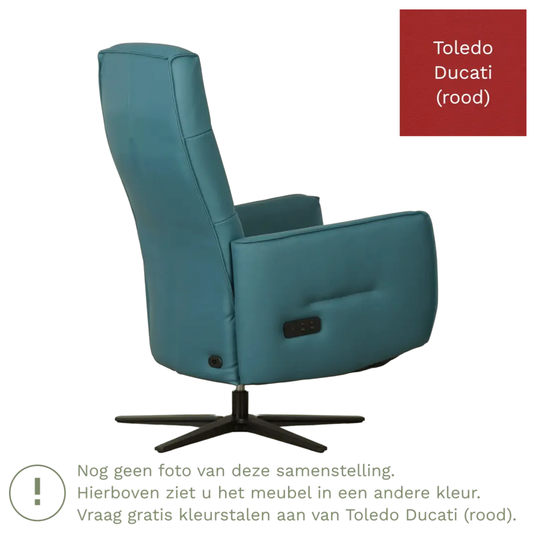afbeelding van Leren elektrisch relaxfauteuil Pride - Toledo Ducati (rood) - Medium - Stervoet zwart