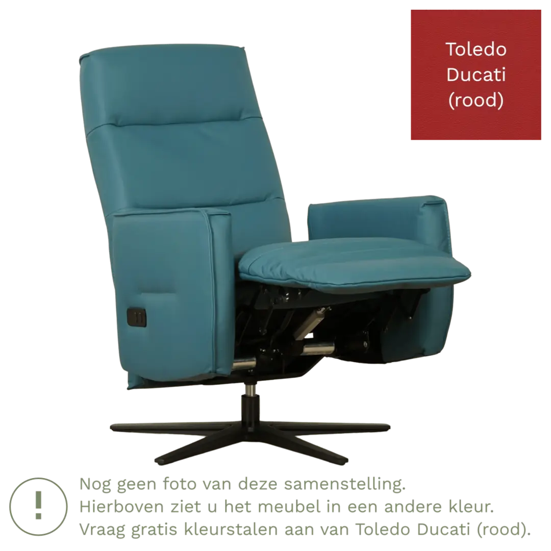 afbeelding van Leren elektrisch relaxfauteuil Pride - Toledo Ducati (rood) - Medium - Stervoet zwart