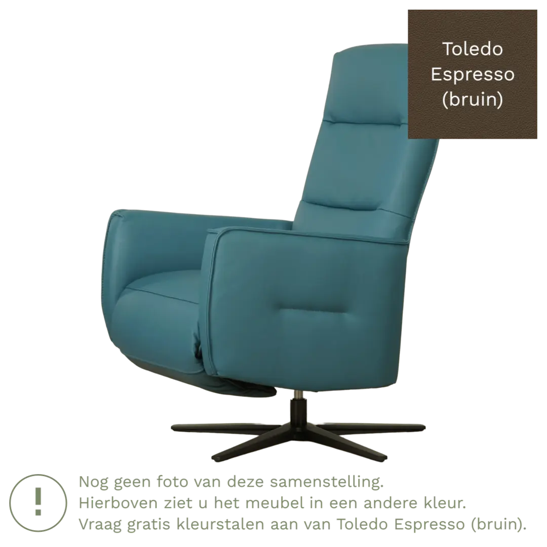 afbeelding van Leren elektrisch relaxfauteuil Pride - Toledo Espresso (bruin) - Medium - Schotelvoet zwart