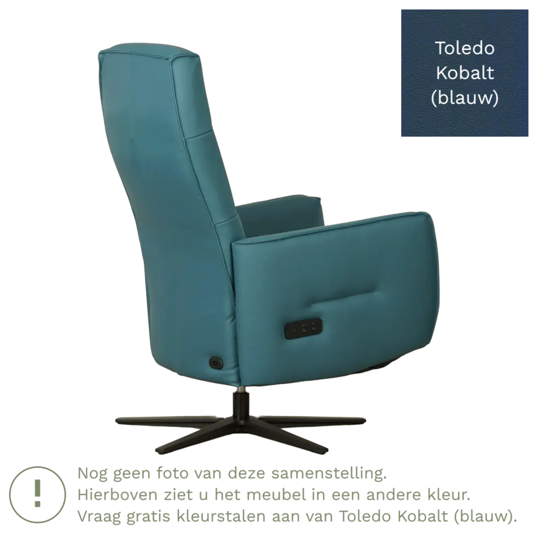 afbeelding van Leren elektrisch relaxfauteuil Pride - Toledo Kobalt (blauw) - Medium - Stervoet zwart