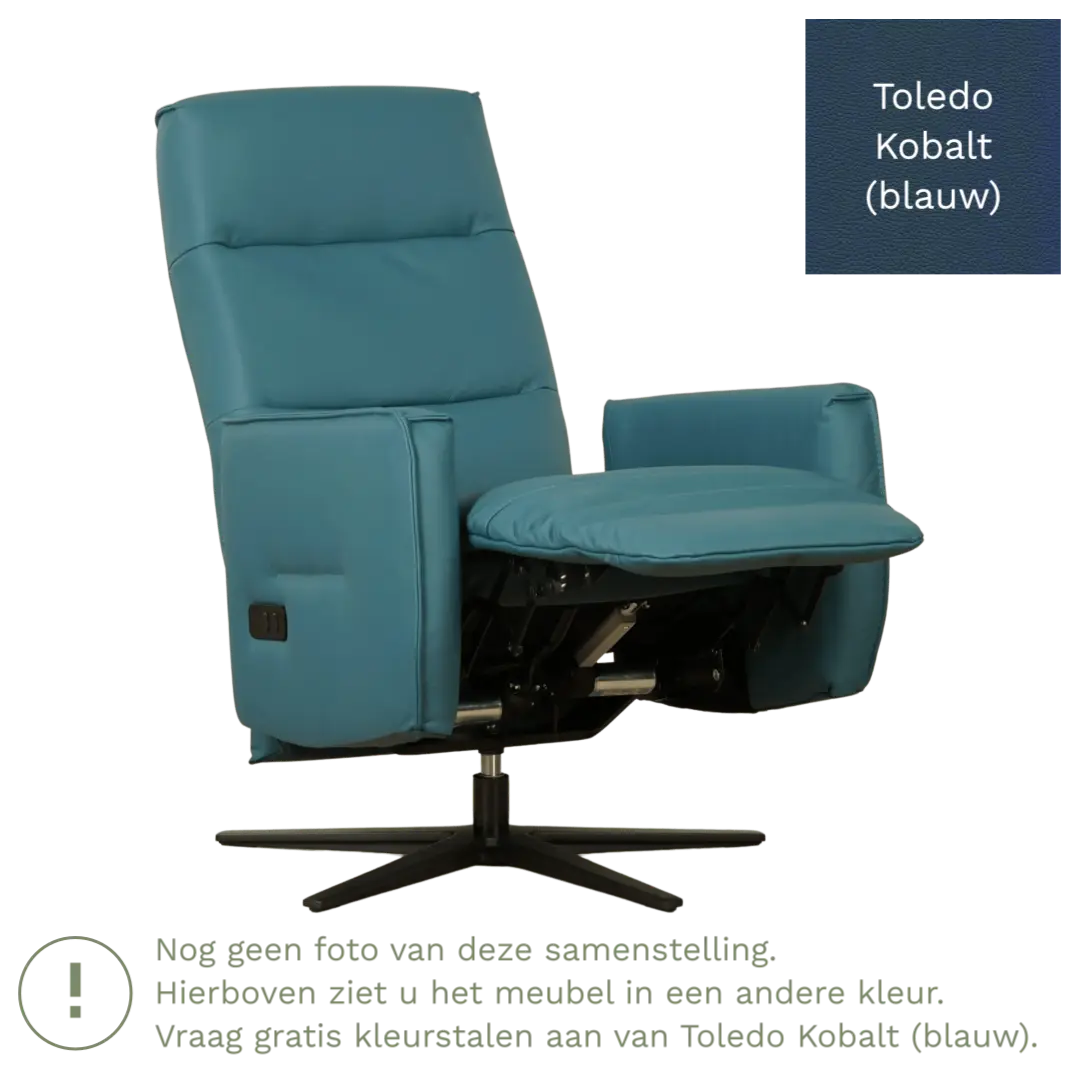 afbeelding van Leren elektrisch relaxfauteuil Pride - Toledo Kobalt (blauw) - Medium - Stervoet zwart
