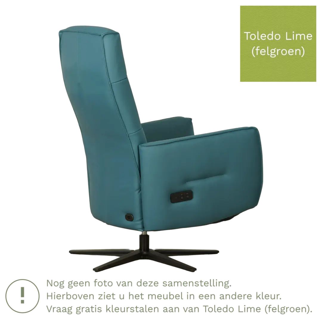 afbeelding van Leren elektrisch relaxfauteuil Pride - Toledo Lime (felgroen) - Medium - Stervoet zwart
