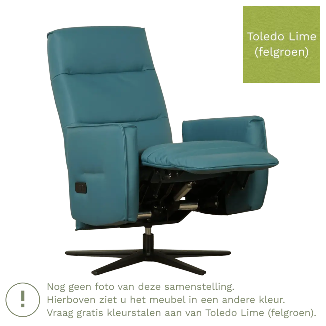 afbeelding van Leren elektrisch relaxfauteuil Pride - Toledo Lime (felgroen) - Medium - Stervoet zwart