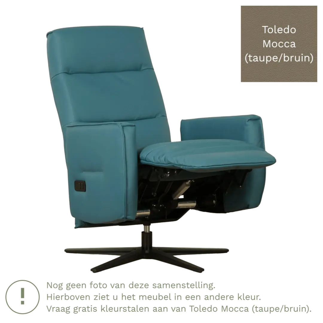 afbeelding van Leren elektrisch relaxfauteuil Pride - Toledo Mocca (taupe/bruin) - Medium - Stervoet zwart