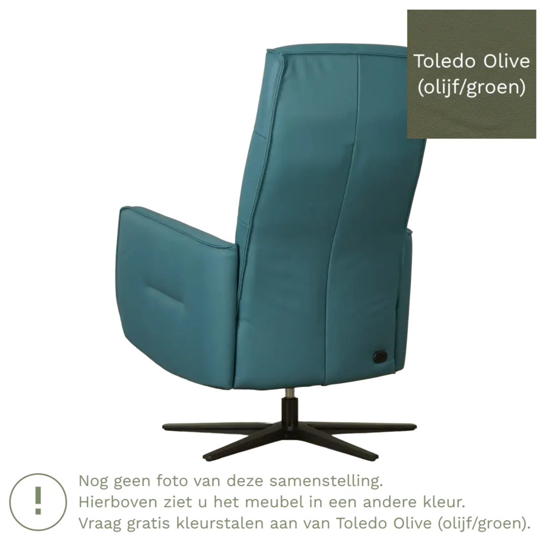 afbeelding van Leren elektrisch relaxfauteuil Pride - Toledo Olive (olijf/groen) - Medium - Schotelvoet zwart
