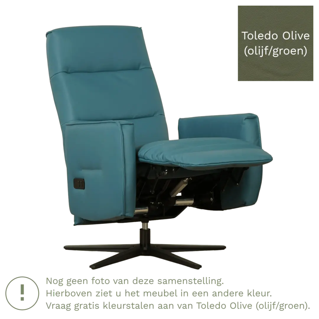 afbeelding van Leren elektrisch relaxfauteuil Pride - Toledo Olive (olijf/groen) - Medium - Schotelvoet zwart