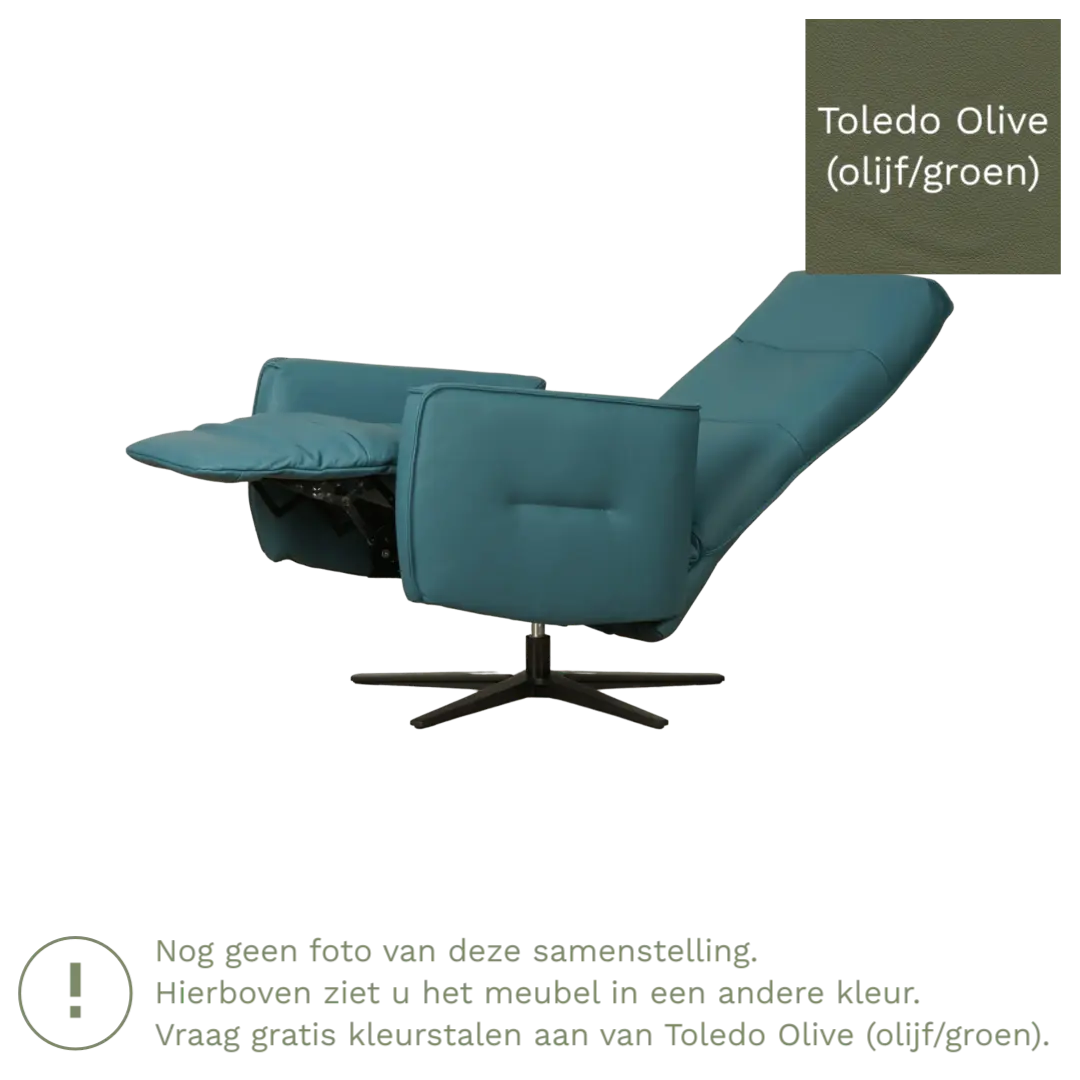 afbeelding van Leren elektrisch relaxfauteuil Pride - Toledo Olive (olijf/groen) - Medium - Schotelvoet zwart