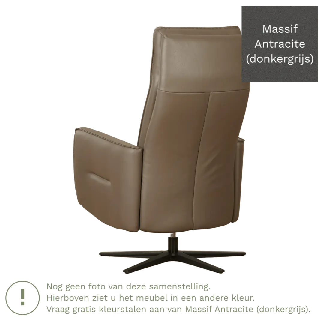 afbeelding van Leren handmatige relaxfauteuil Honor - Massif Antracite (donkergrijs) - Medium - Stervoet zwart