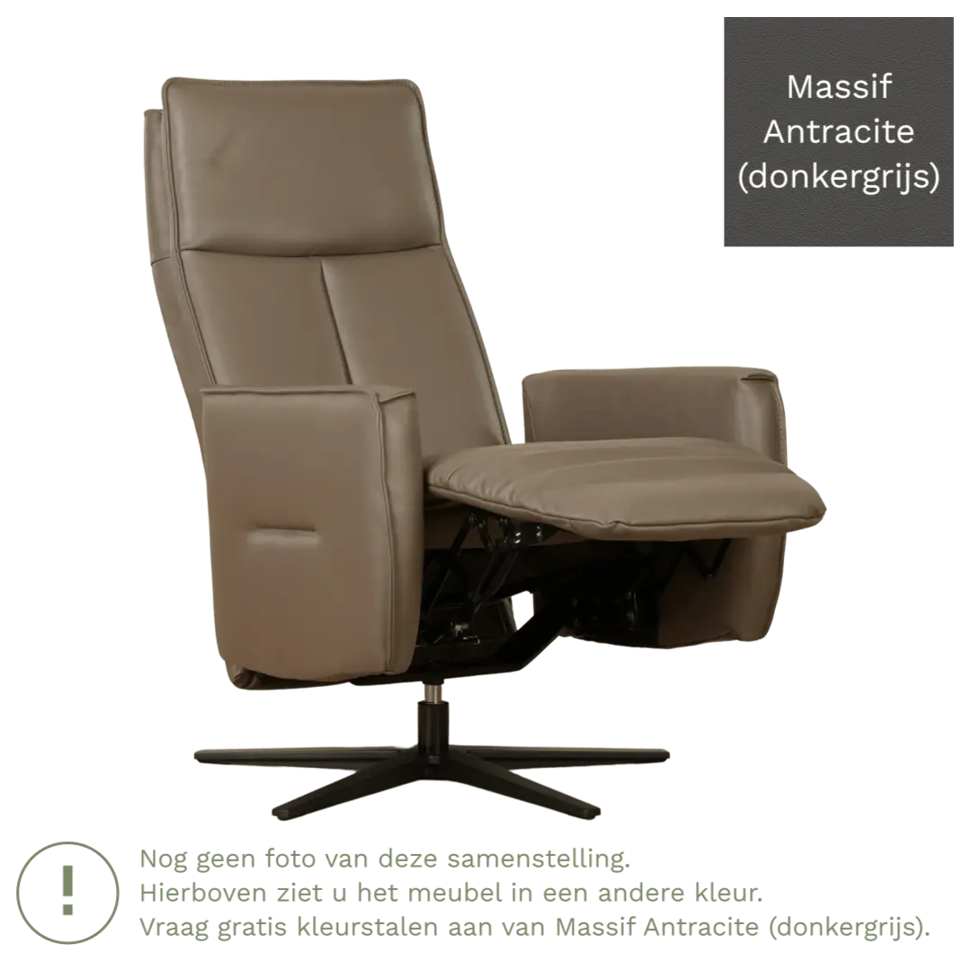 afbeelding van Leren handmatige relaxfauteuil Honor - Massif Antracite (donkergrijs) - Medium - Stervoet zwart