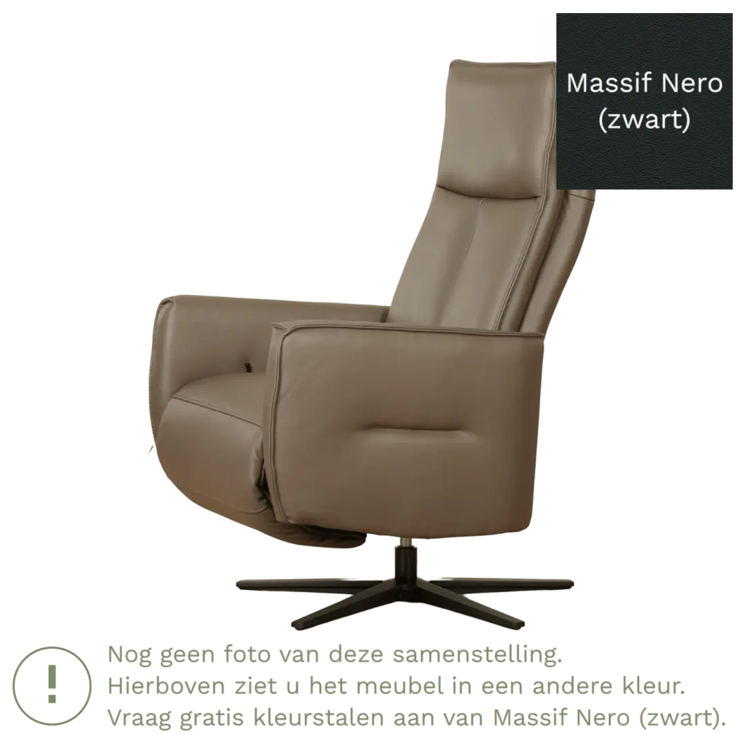 afbeelding van Leren handmatige relaxfauteuil Honor - Massif Nero (zwart) - Medium - Stervoet zwart