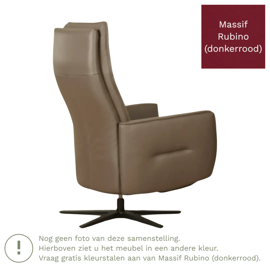 afbeelding van Leren handmatige relaxfauteuil Honor - Massif Rubino (donkerrood) - Medium - Stervoet zwart