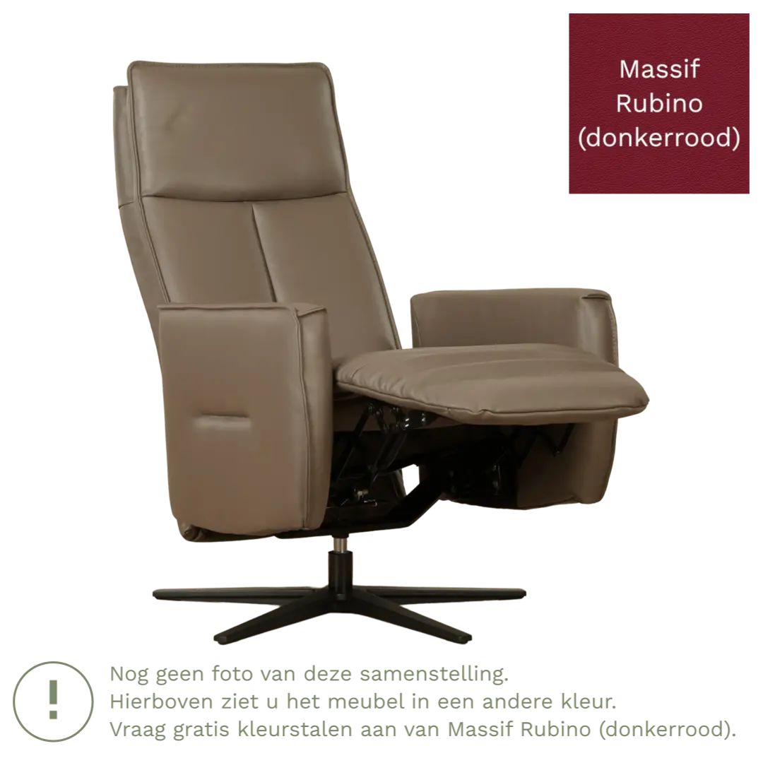 afbeelding van Leren handmatige relaxfauteuil Honor - Massif Rubino (donkerrood) - Medium - Stervoet zwart