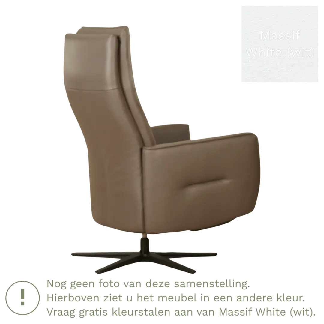 afbeelding van Leren handmatige relaxfauteuil Honor - Massif White (wit) - Medium - Stervoet zwart