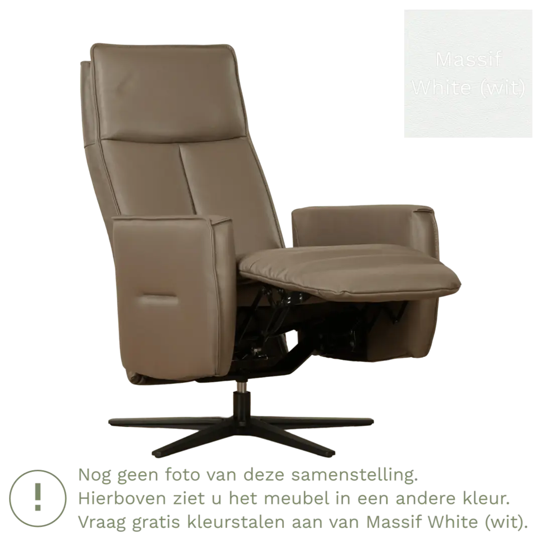 afbeelding van Leren handmatige relaxfauteuil Honor - Massif White (wit) - Medium - Stervoet zwart