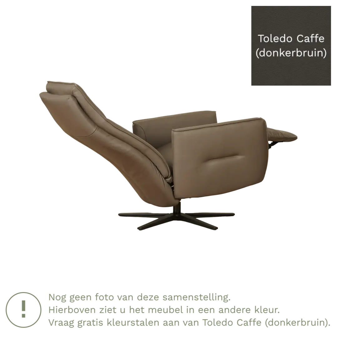 afbeelding van Leren handmatige relaxfauteuil Honor - Toledo Caffe (donkerbruin) - Medium - Stervoet zwart