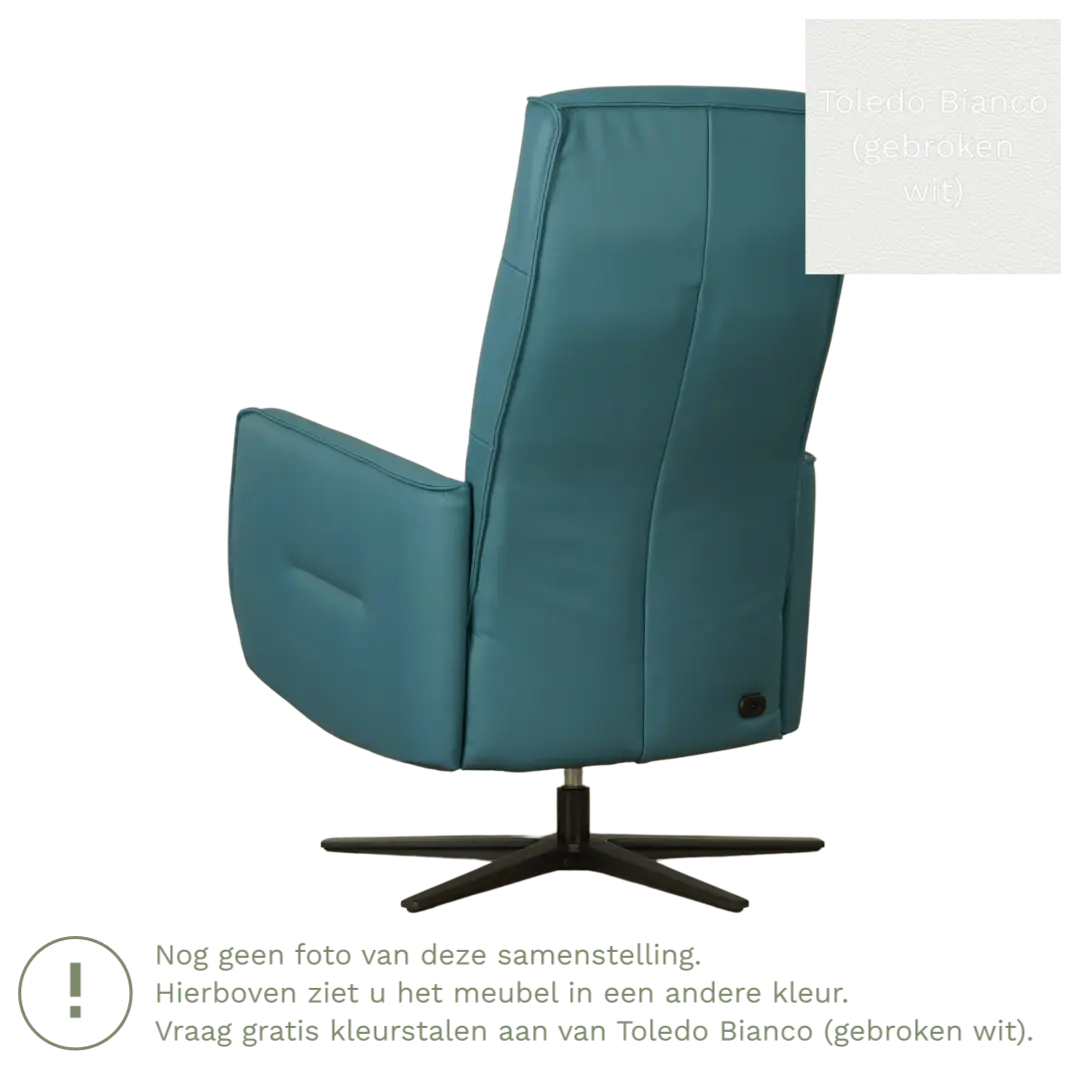 afbeelding van Leren handmatige relaxfauteuil Pride - Toledo Bianco (gebroken wit) - Medium - Schotelvoet zwart