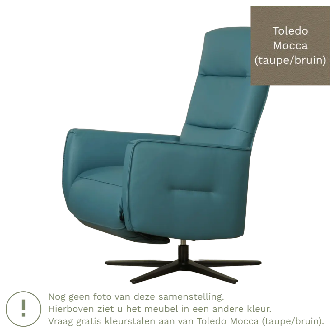 afbeelding van Leren handmatige relaxfauteuil Pride - Toledo Mocca (taupe/bruin) - Medium - Stervoet zwart