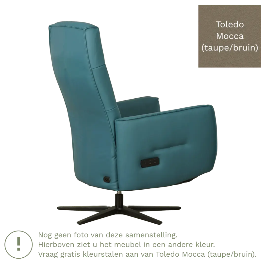 afbeelding van Leren handmatige relaxfauteuil Pride - Toledo Mocca (taupe/bruin) - Medium - Stervoet zwart