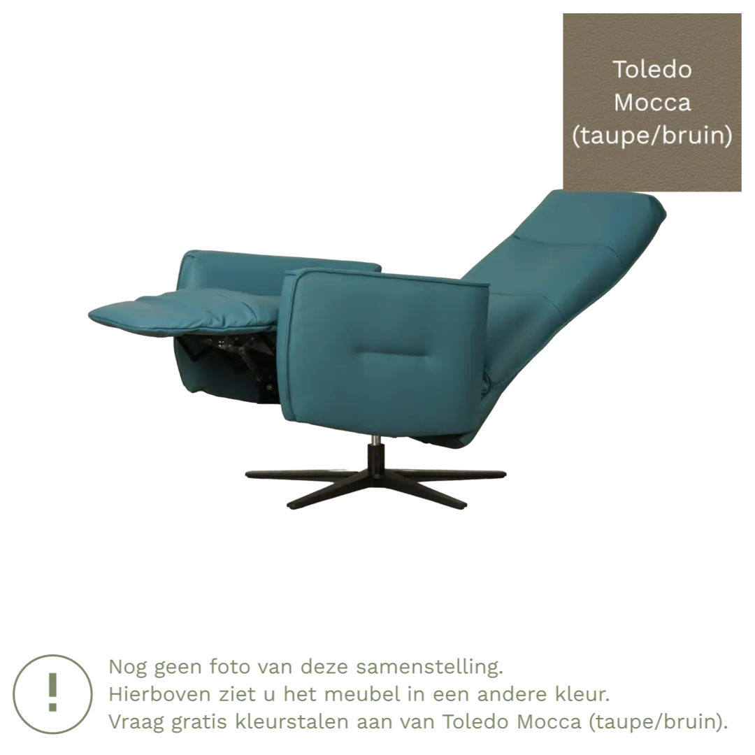 afbeelding van Leren handmatige relaxfauteuil Pride - Toledo Mocca (taupe/bruin) - Medium - Stervoet zwart