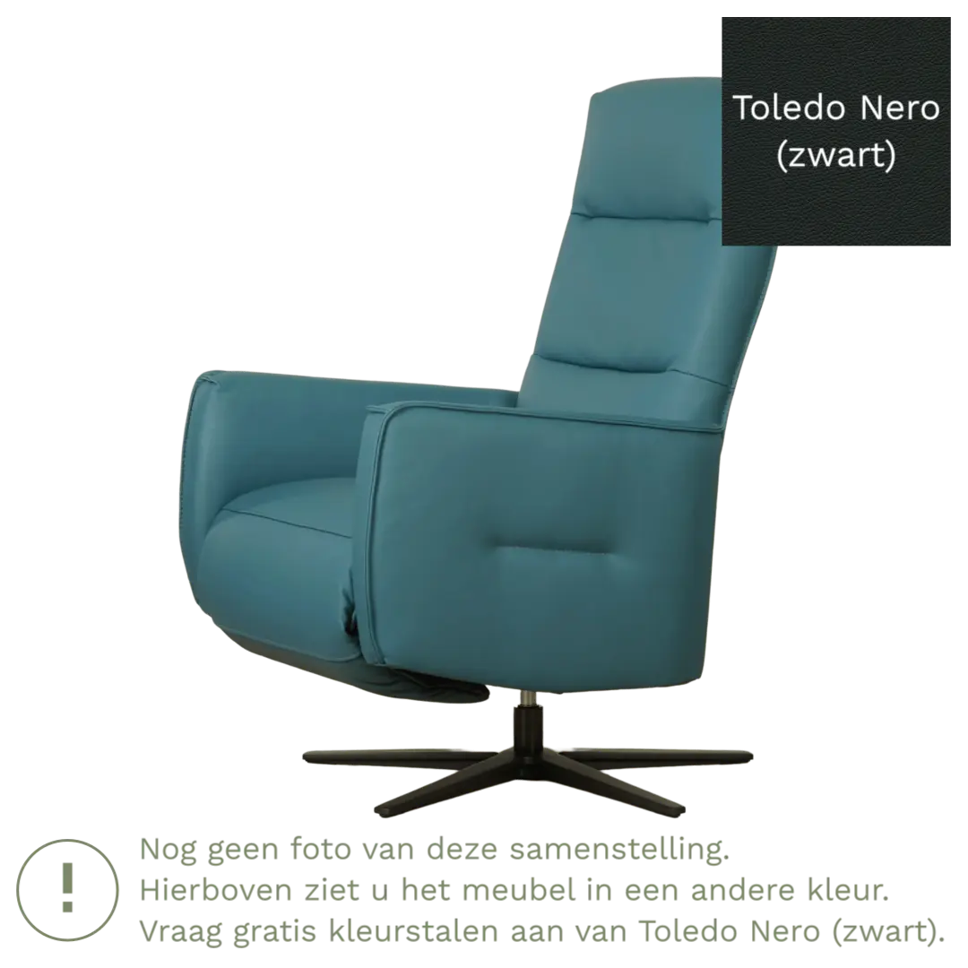 afbeelding van Leren handmatige relaxfauteuil Pride - Toledo Nero (zwart) - Medium - Stervoet zwart