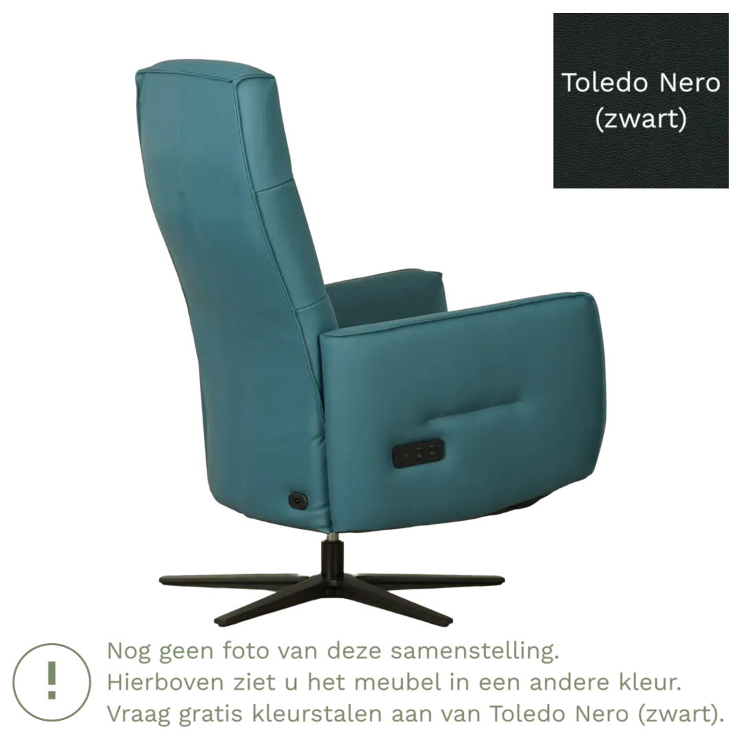 afbeelding van Leren handmatige relaxfauteuil Pride - Toledo Nero (zwart) - Medium - Stervoet zwart