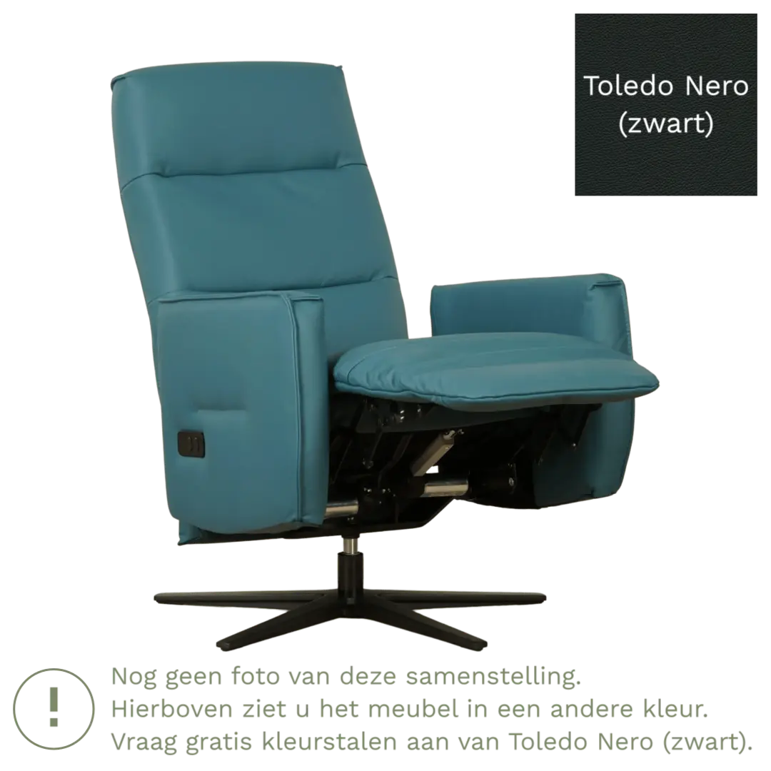 afbeelding van Leren handmatige relaxfauteuil Pride - Toledo Nero (zwart) - Medium - Stervoet zwart